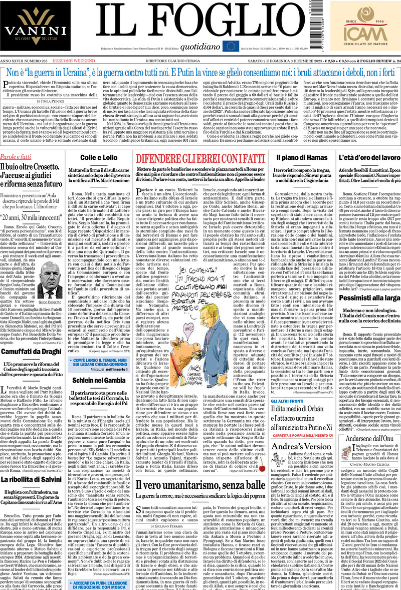 Prima Pagina Il Foglio 02/12/2023