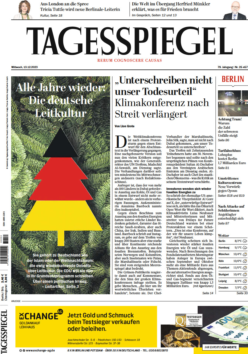 Prima Pagina Der Tagesspiegel 13/12/2023