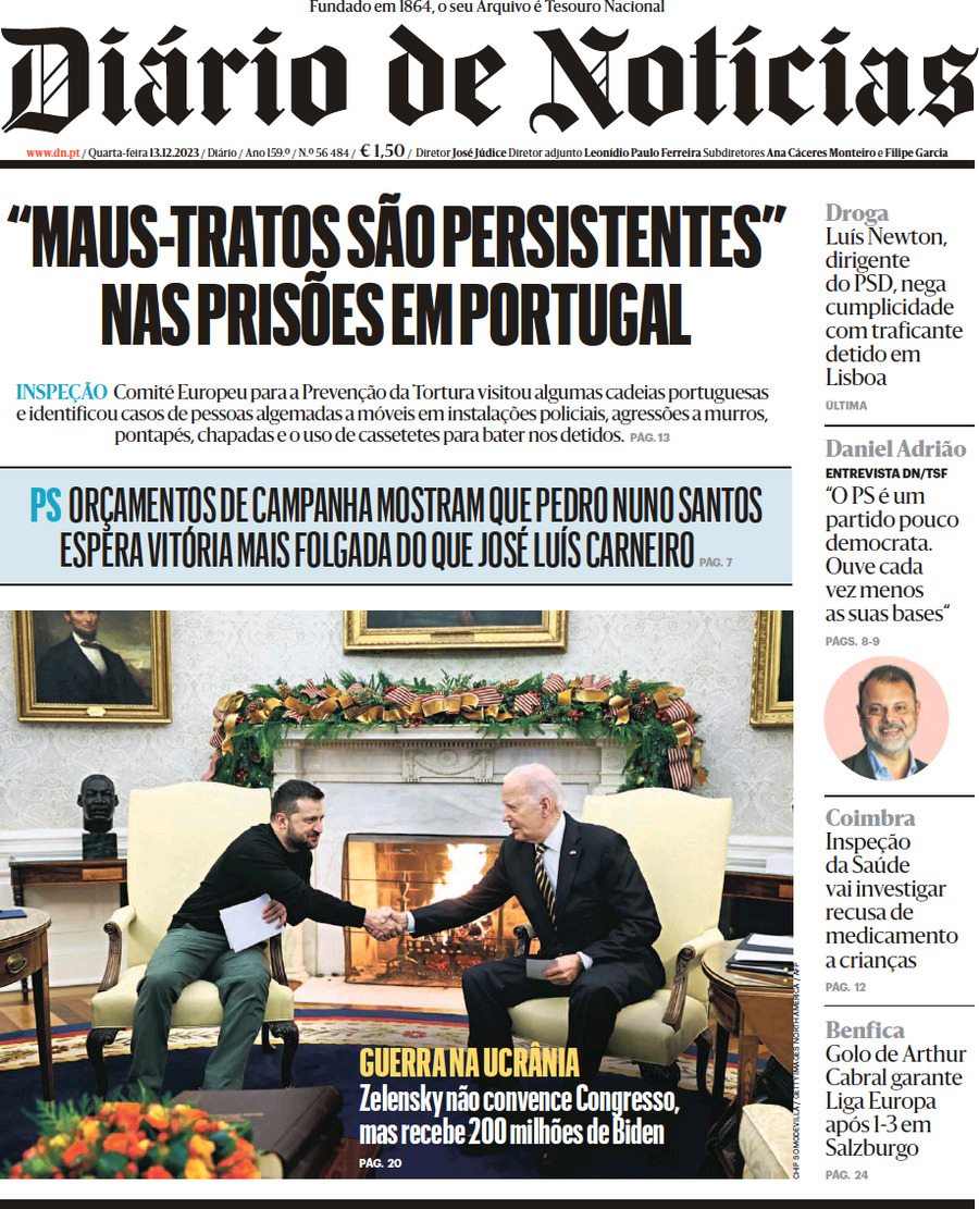 Prima Pagina Diário de Notícias 13/12/2023