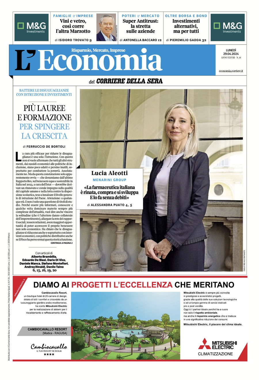 Copertina L'Economia (Corriere della Sera) 29/04/2024