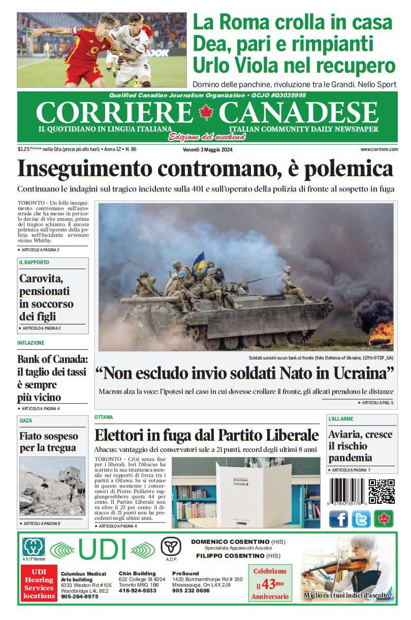 Prima Pagina Corriere Canadese 03/05/2024