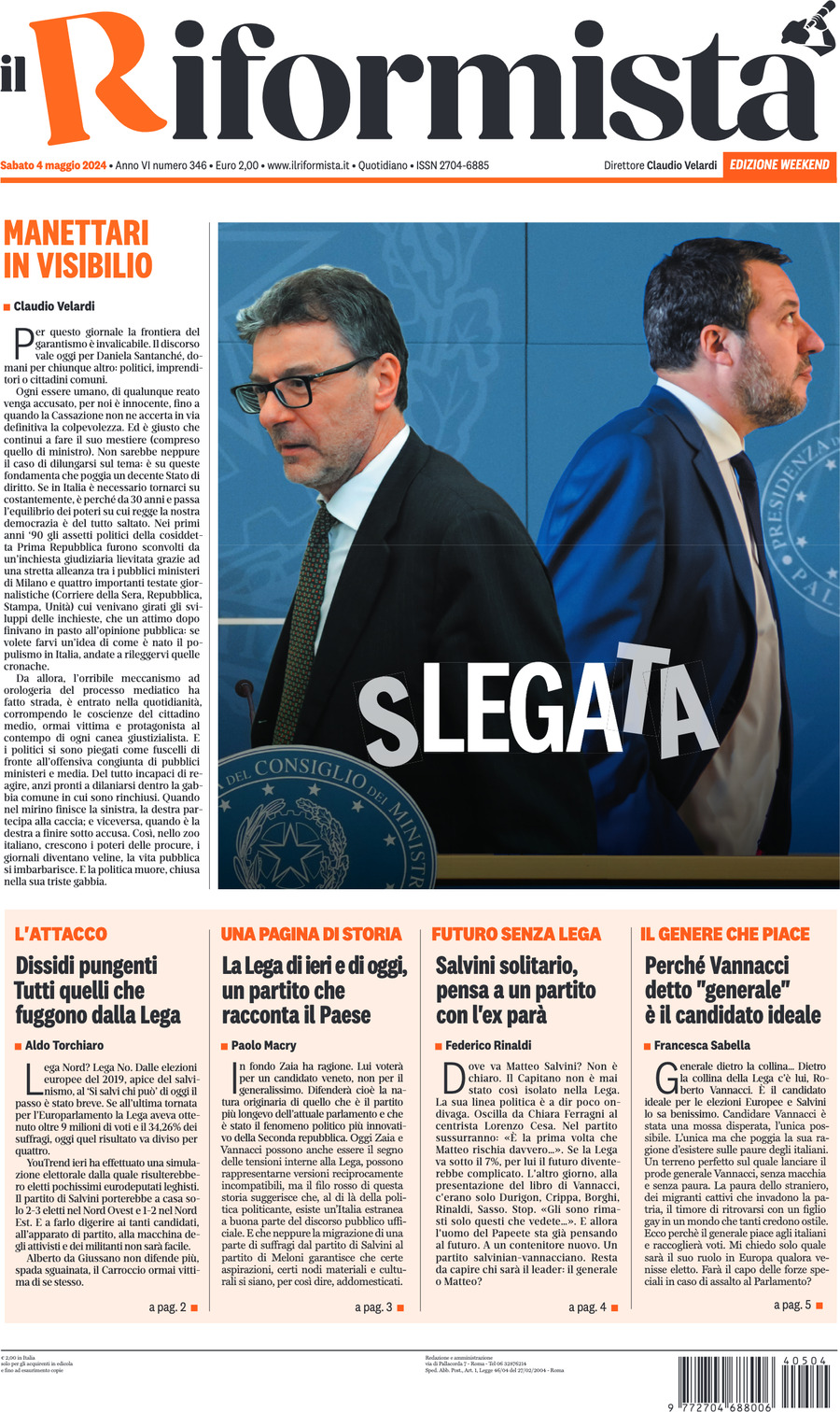 Prima Pagina Il Riformista 05/05/2024