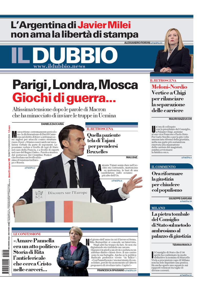 Prima Pagina Il Dubbio 04/05/2024