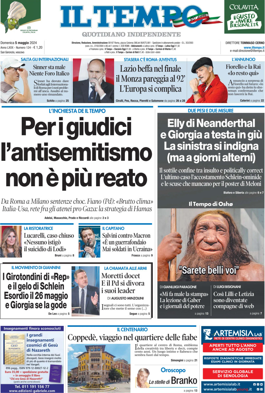 Prima Pagina Il Tempo 05/05/2024