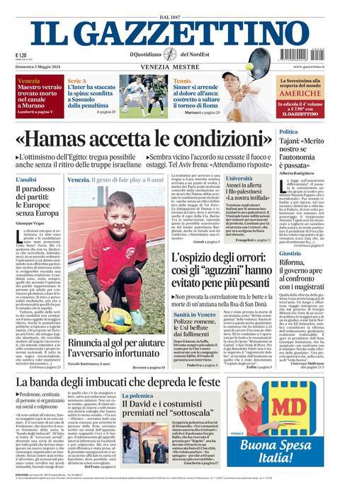 Prima Pagina Il Gazzettino 06/05/2024