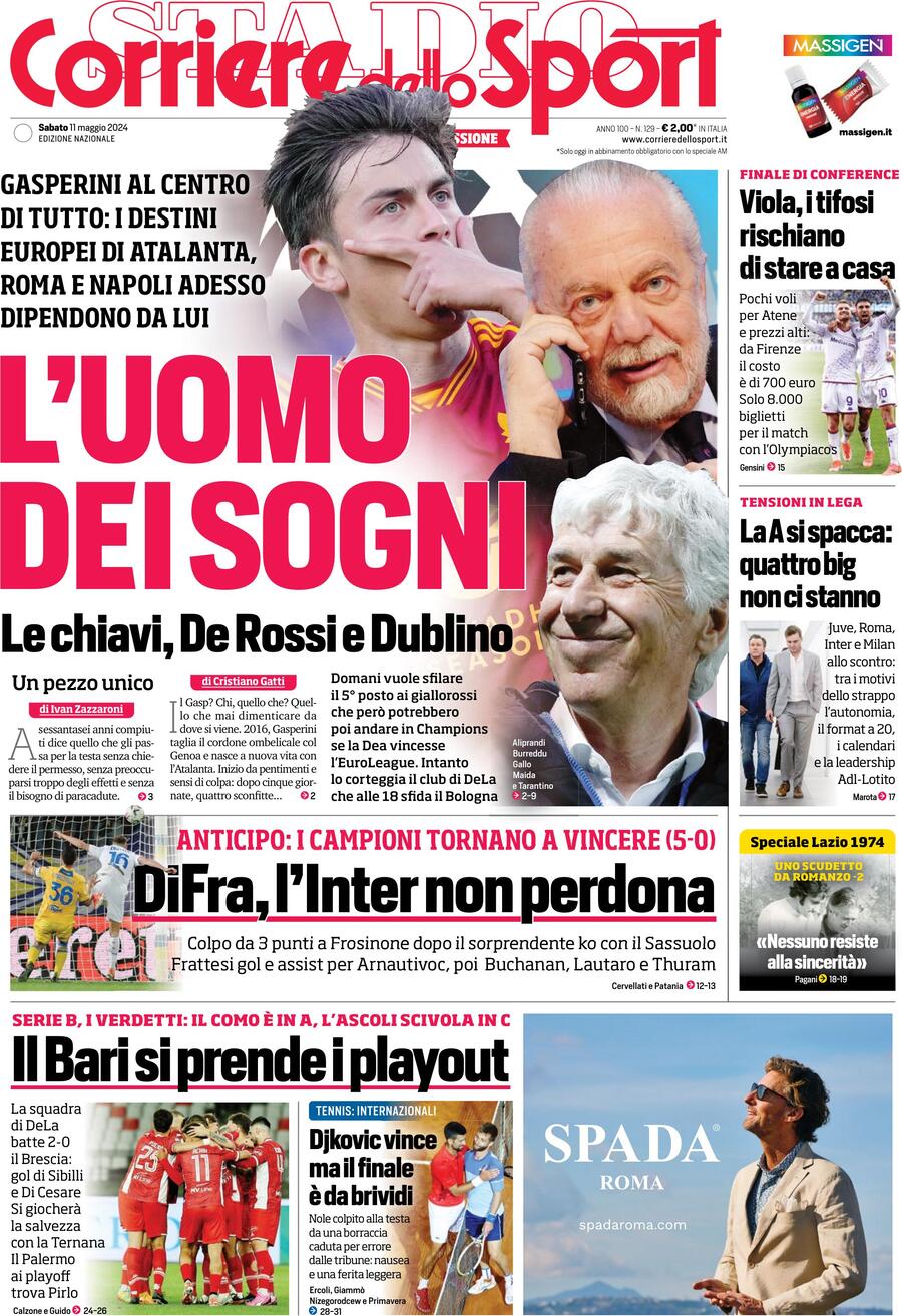 Prima Pagina Corriere dello Sport 11/05/2024