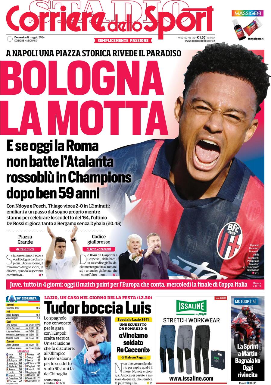 Prima Pagina Corriere dello Sport 12/05/2024