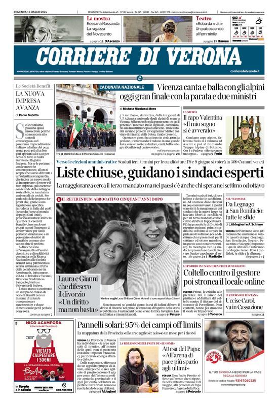 Prima Pagina Corriere di Verona 12/05/2024