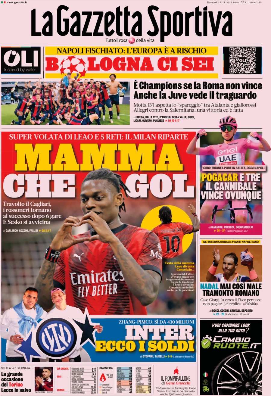 Prima Pagina La Gazzetta dello Sport 12/05/2024