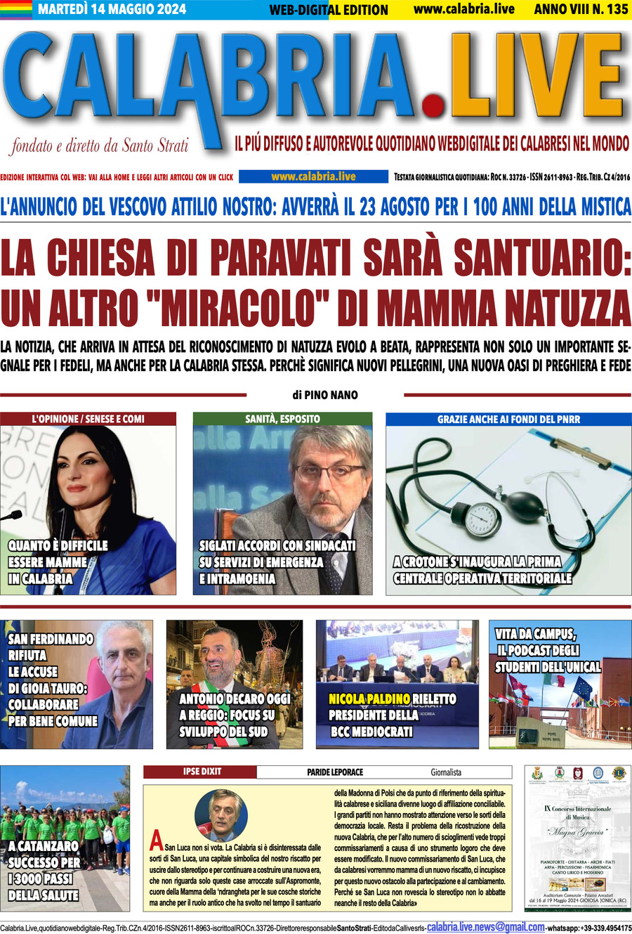 Prima Pagina Calabria Live 14/05/2024