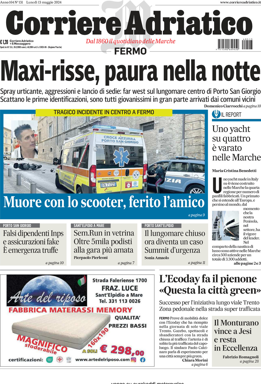 Prima Pagina Corriere Adriatico (Fermo) 13/05/2024