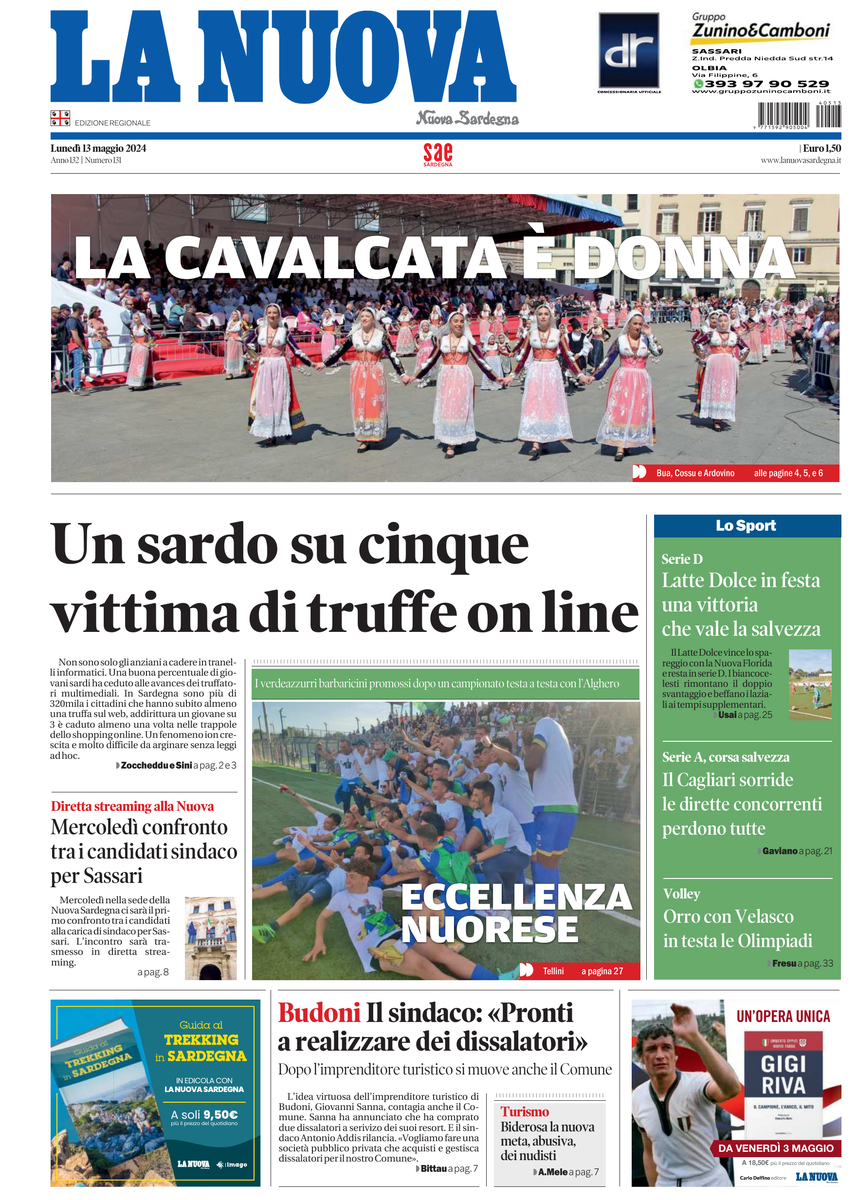 Prima Pagina La Nuova Sardegna 13/05/2024