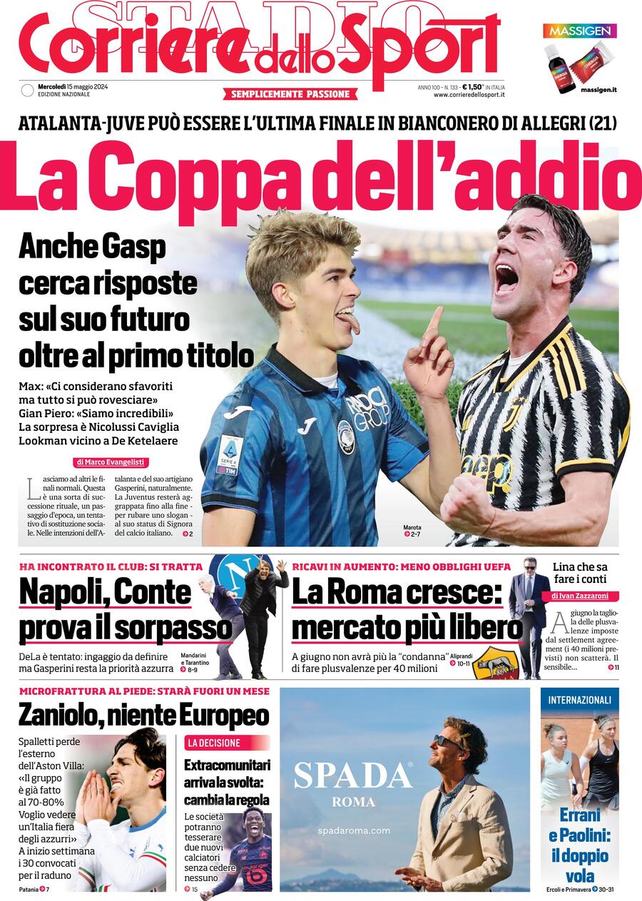 Prima Pagina Corriere dello Sport 15/05/2024