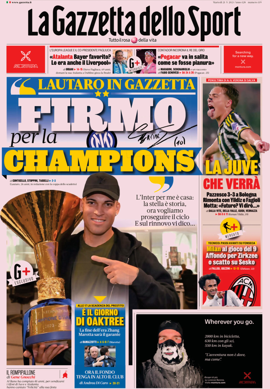 Prima Pagina La Gazzetta dello Sport 21/05/2024