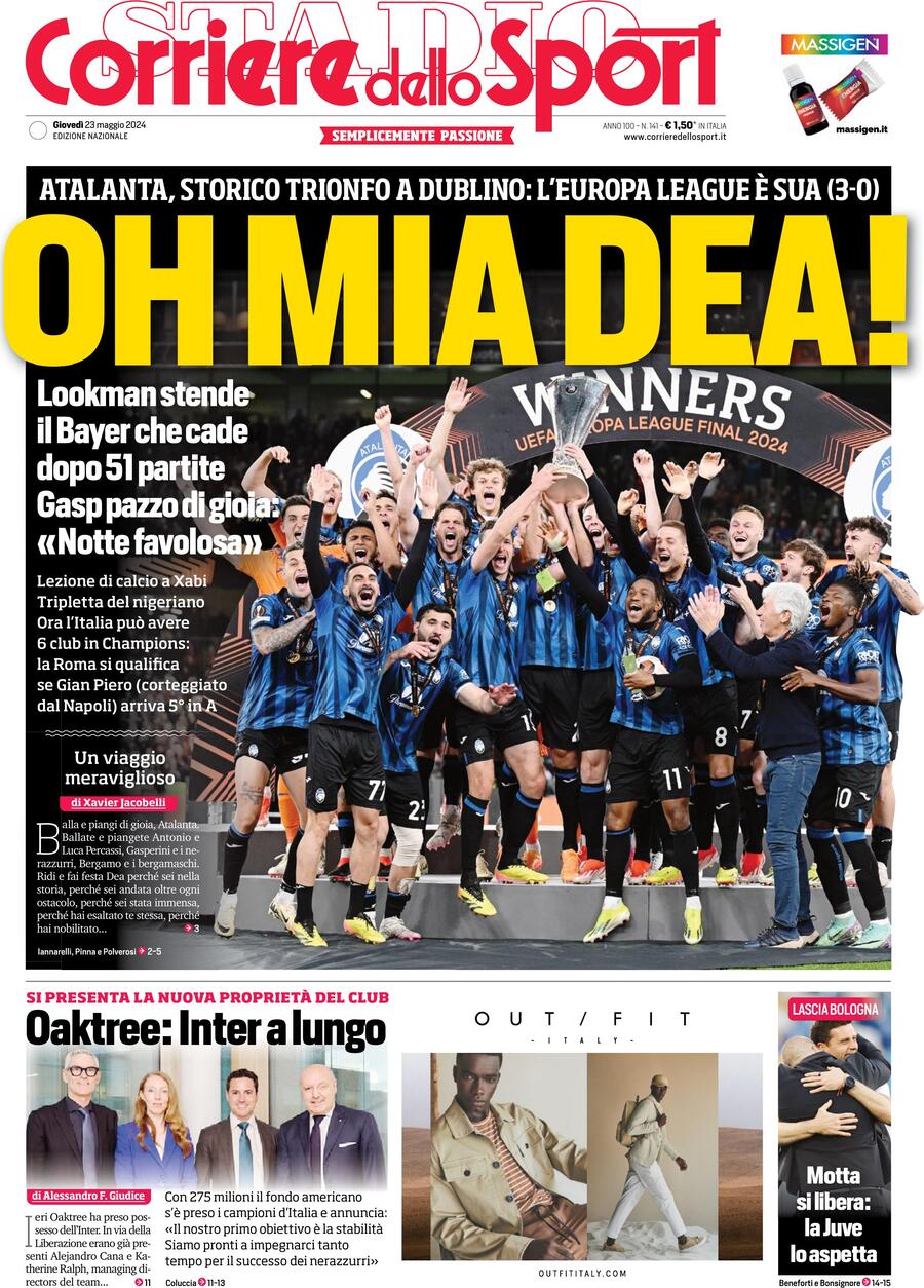 Prima Pagina Corriere dello Sport 23/05/2024