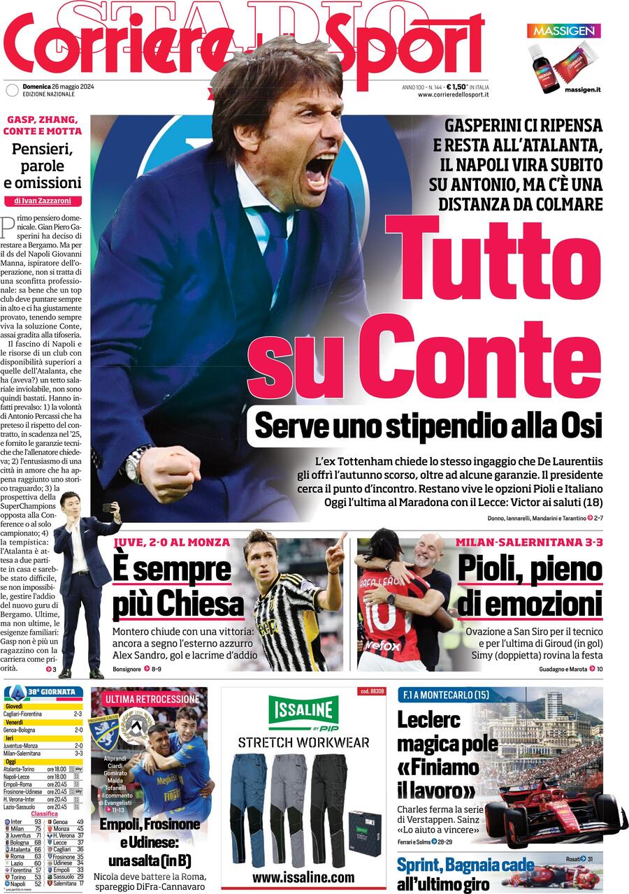 Prima Pagina Corriere dello Sport 26/05/2024