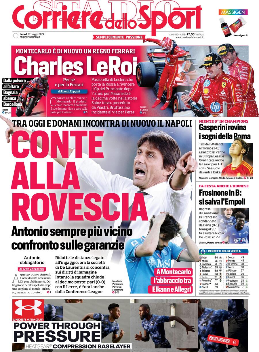 Prima Pagina Corriere dello Sport 27/05/2024