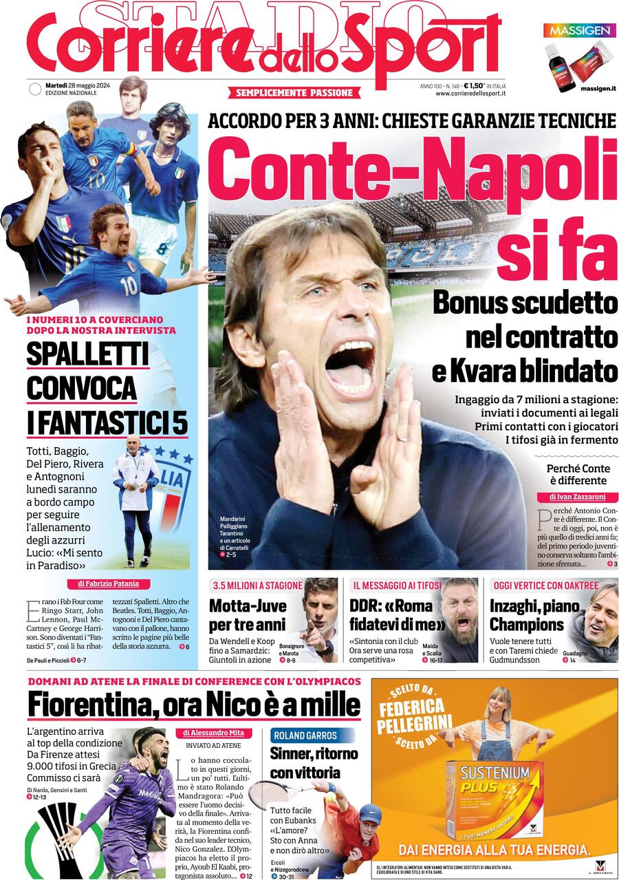 Prima Pagina Corriere dello Sport 28/05/2024