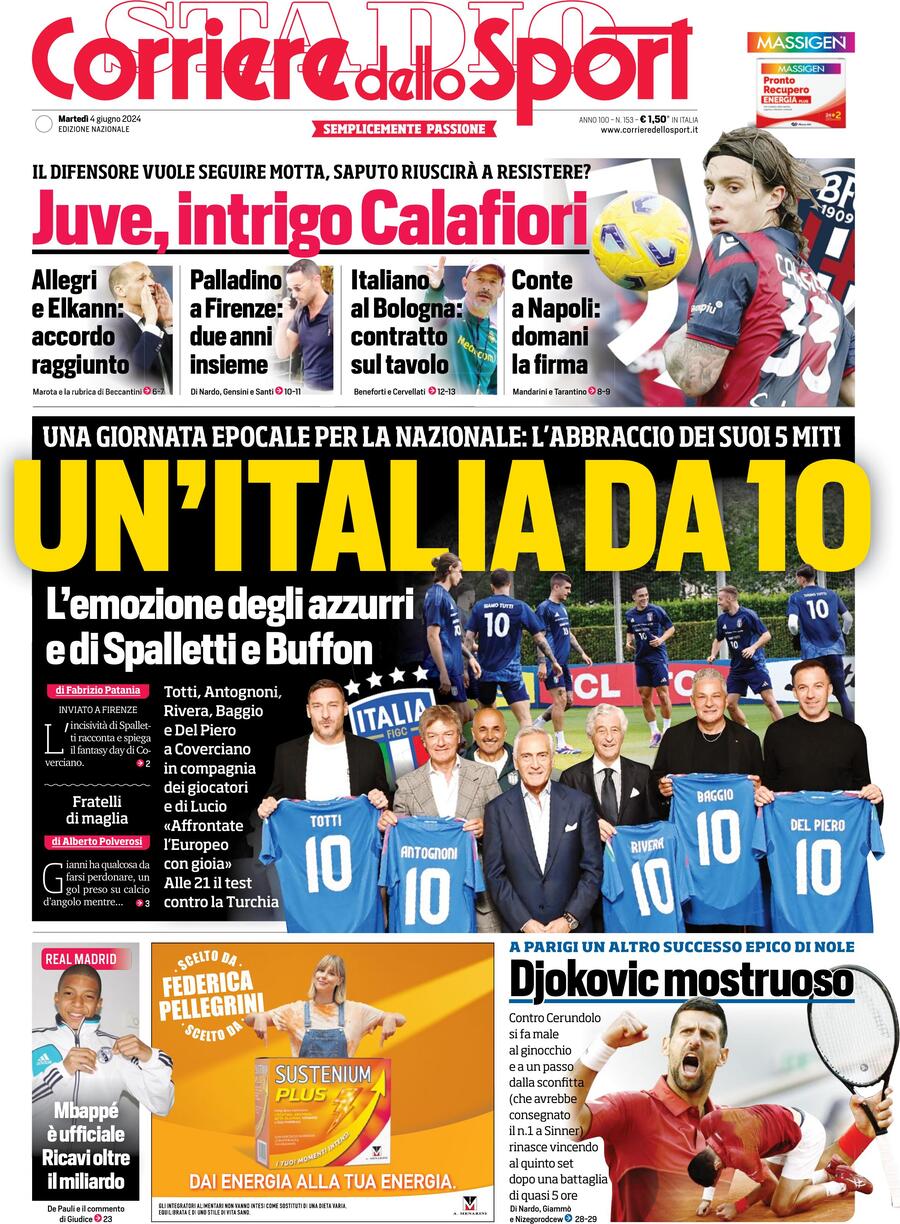 Prima Pagina Corriere dello Sport 04/06/2024