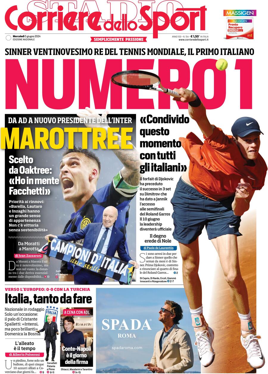 Prima Pagina Corriere dello Sport 05/06/2024