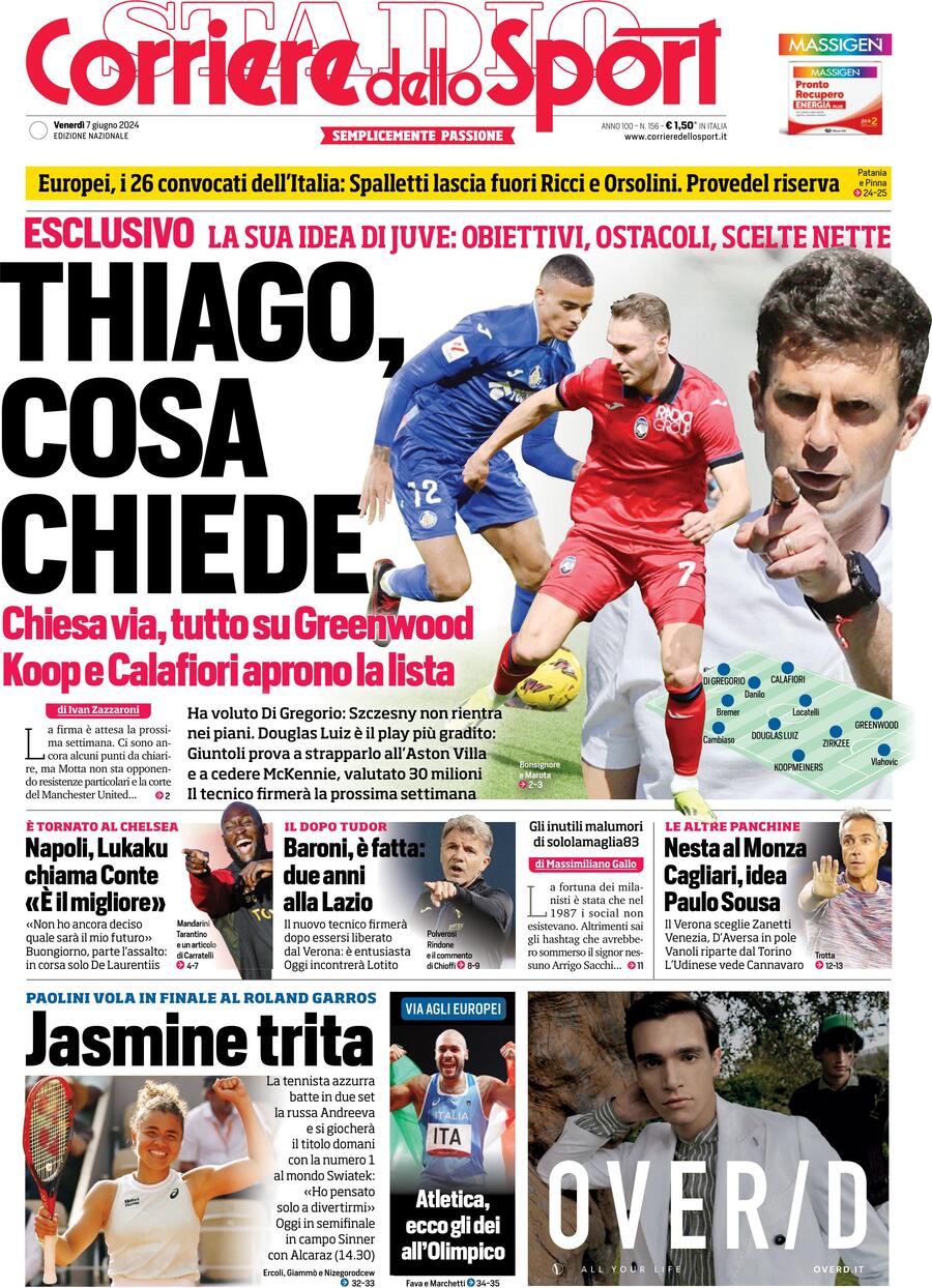 Prima Pagina Corriere dello Sport 07/06/2024