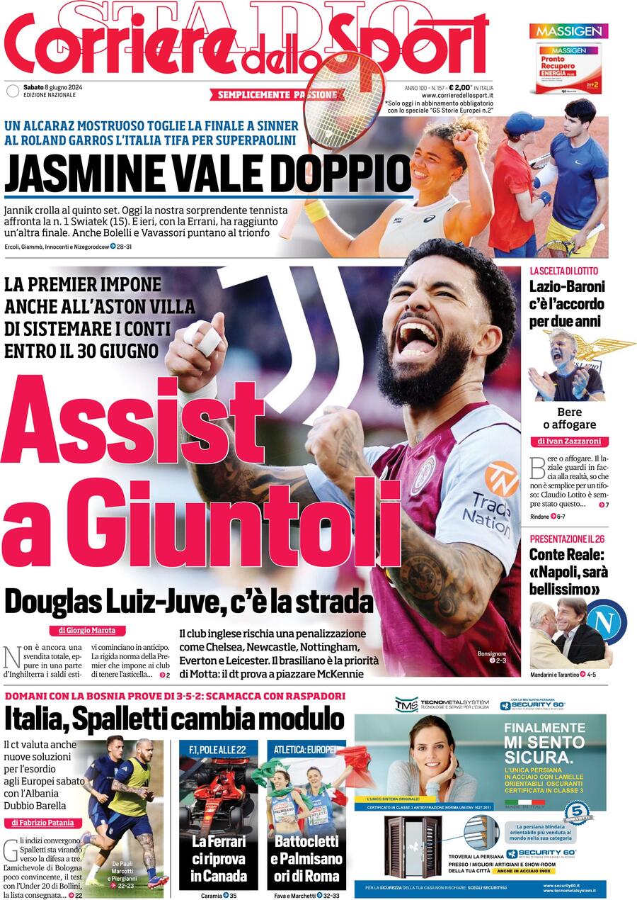 Prima Pagina Corriere dello Sport 08/06/2024