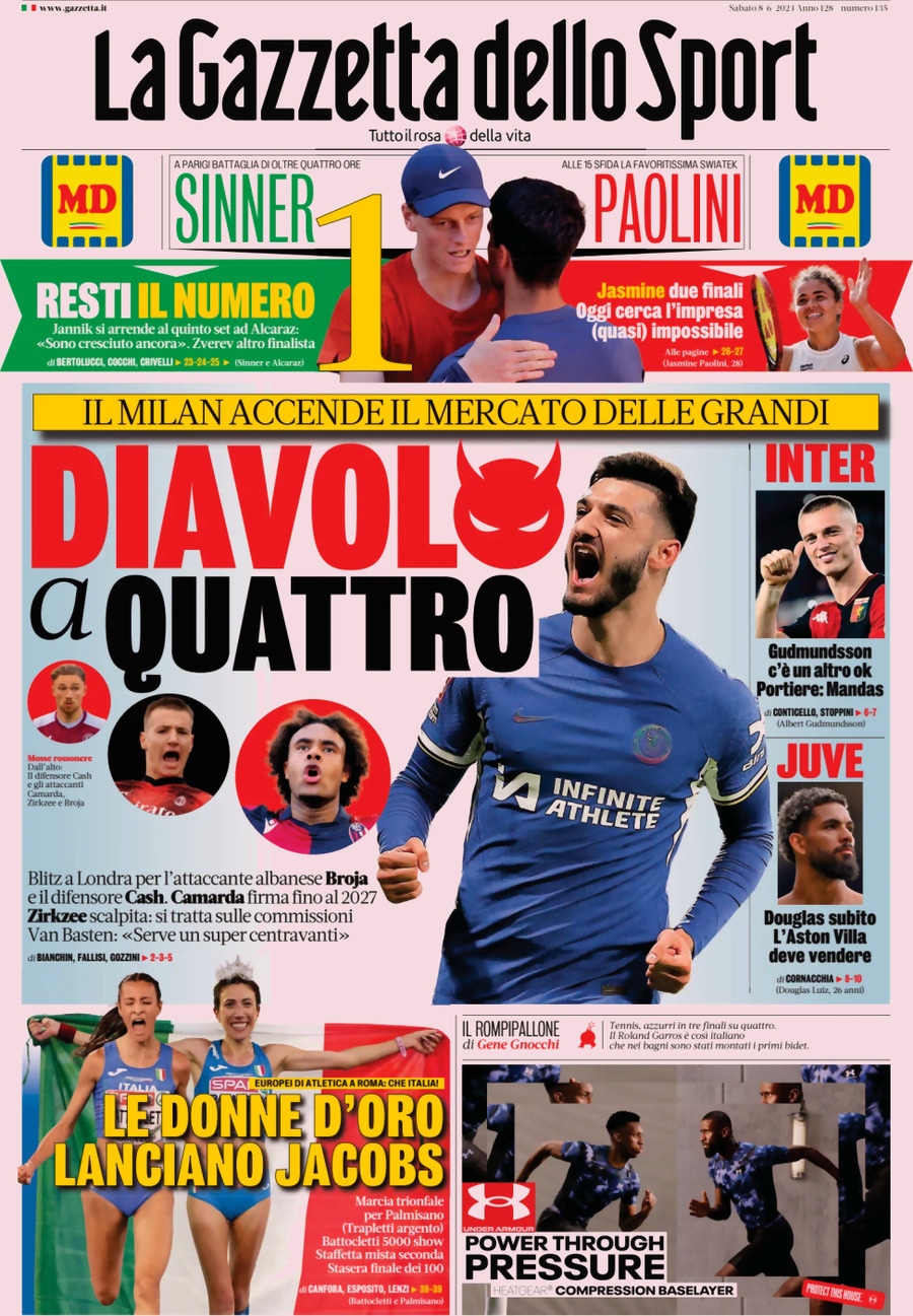 Prima Pagina La Gazzetta dello Sport 08/06/2024