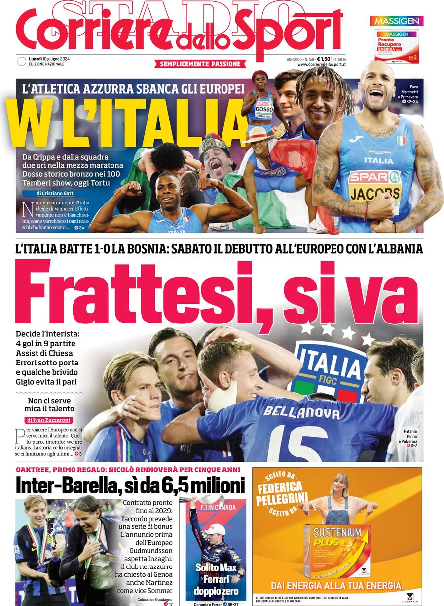 Prima Pagina Corriere dello Sport 10/06/2024