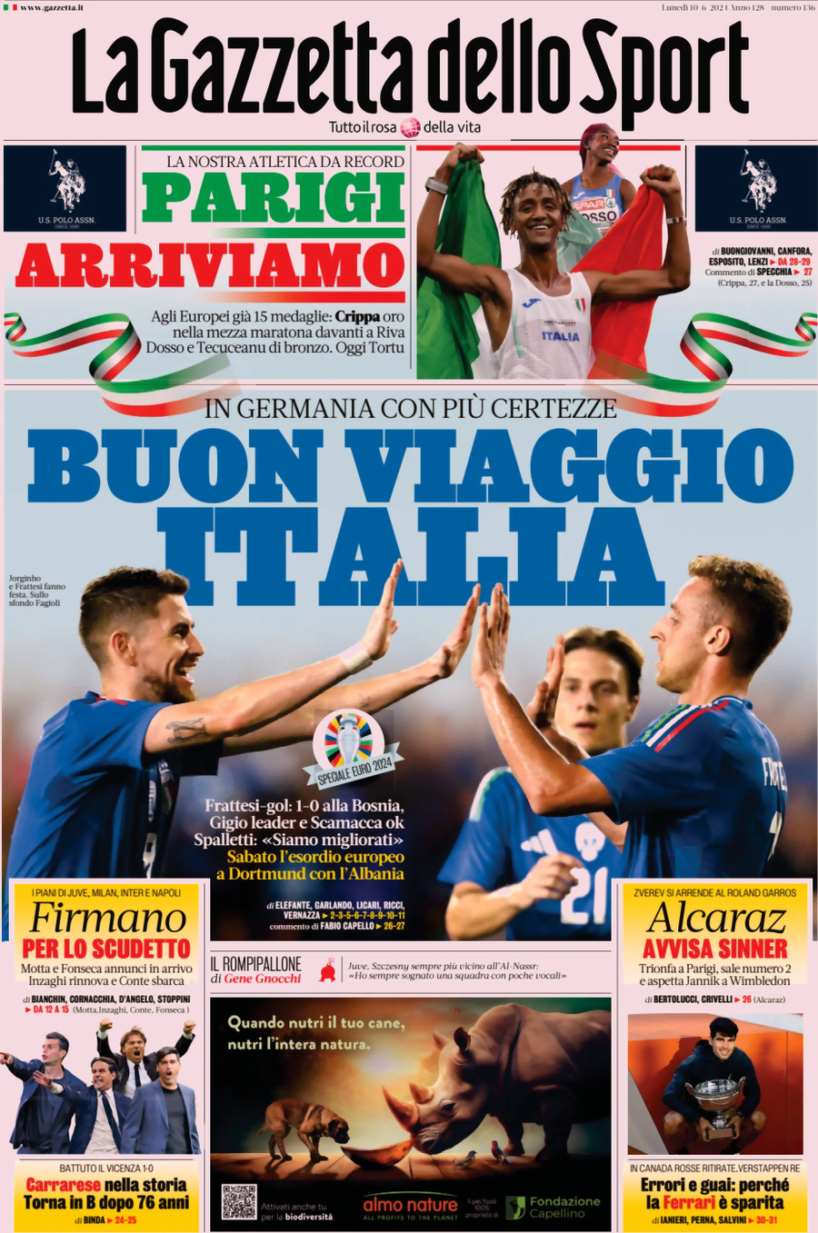 Prima Pagina La Gazzetta dello Sport 10/06/2024