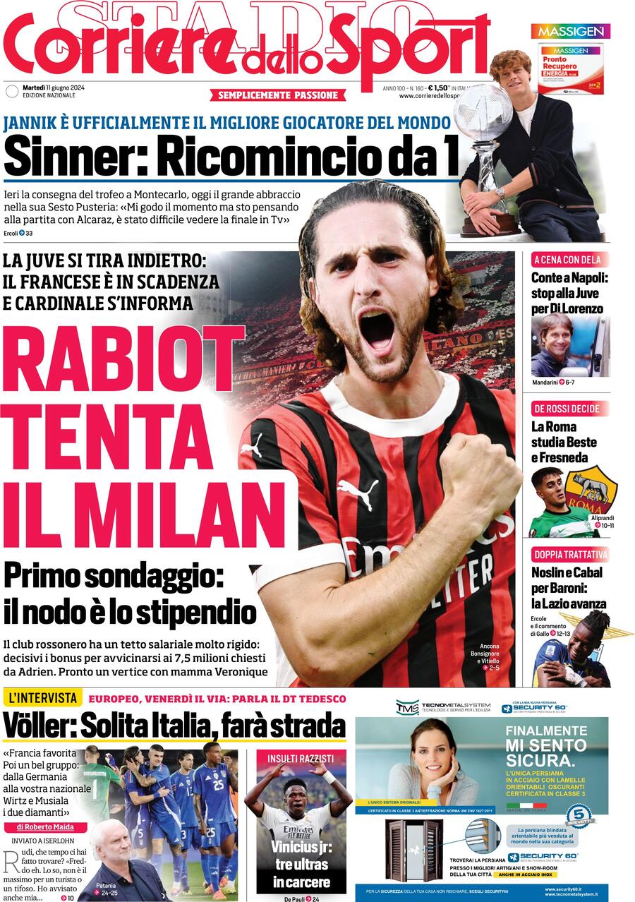 Prima Pagina Corriere dello Sport 11/06/2024