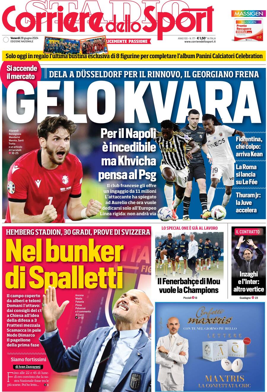 Prima Pagina Corriere dello Sport 28/06/2024