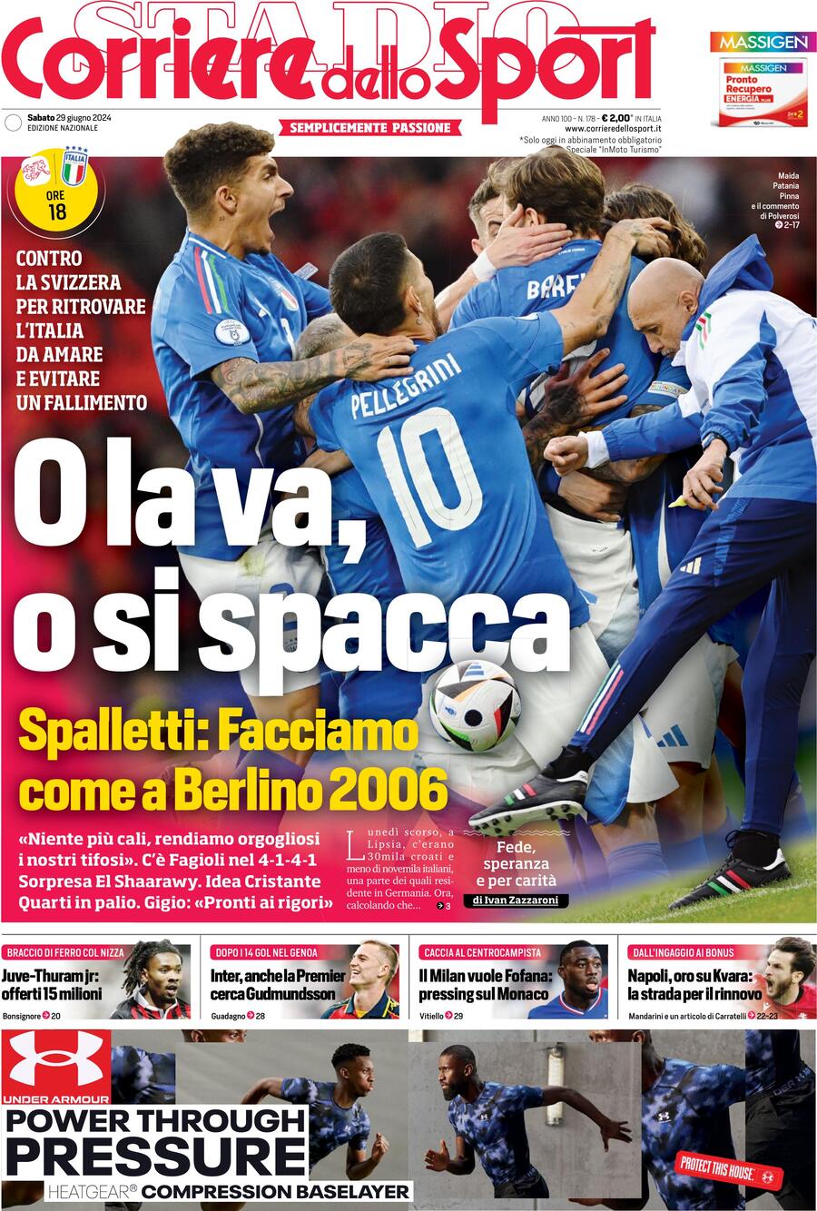 Prima Pagina Corriere dello Sport 29/06/2024