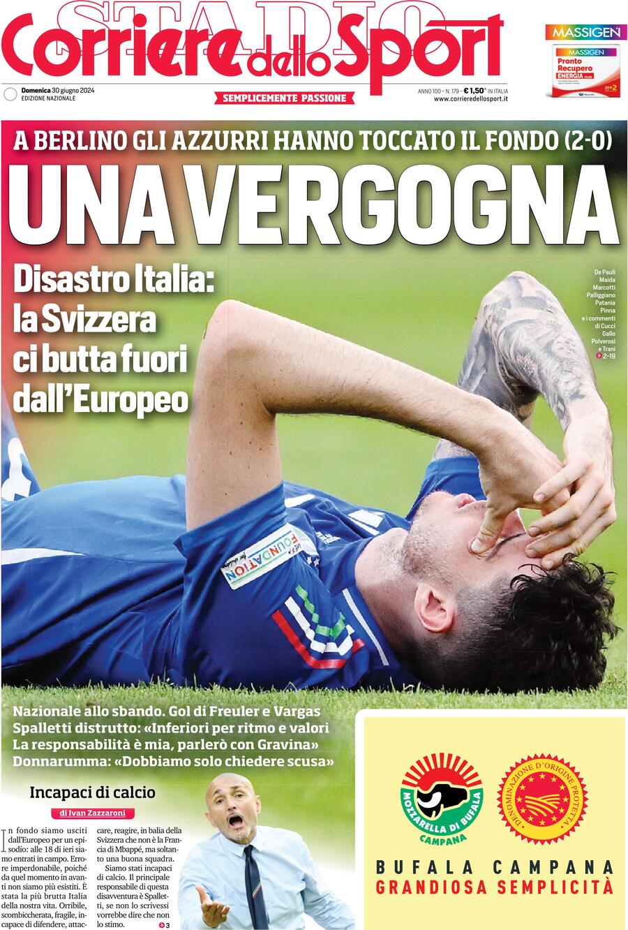 Prima Pagina Corriere dello Sport 30/06/2024