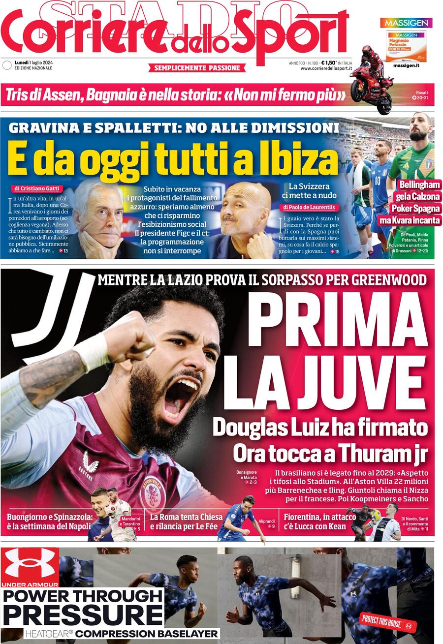 Prima Pagina Corriere dello Sport 01/07/2024