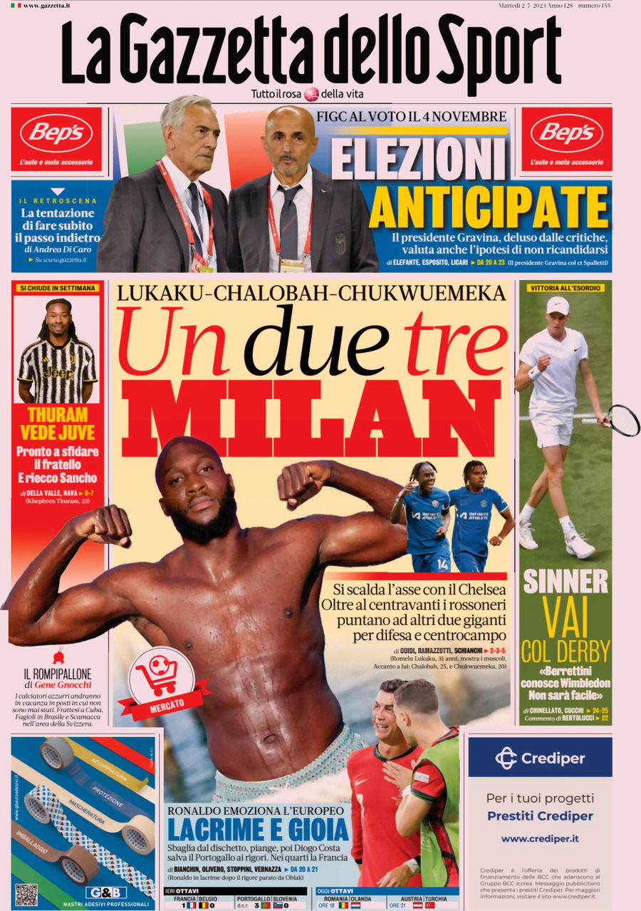 Prima Pagina La Gazzetta dello Sport 02/07/2024
