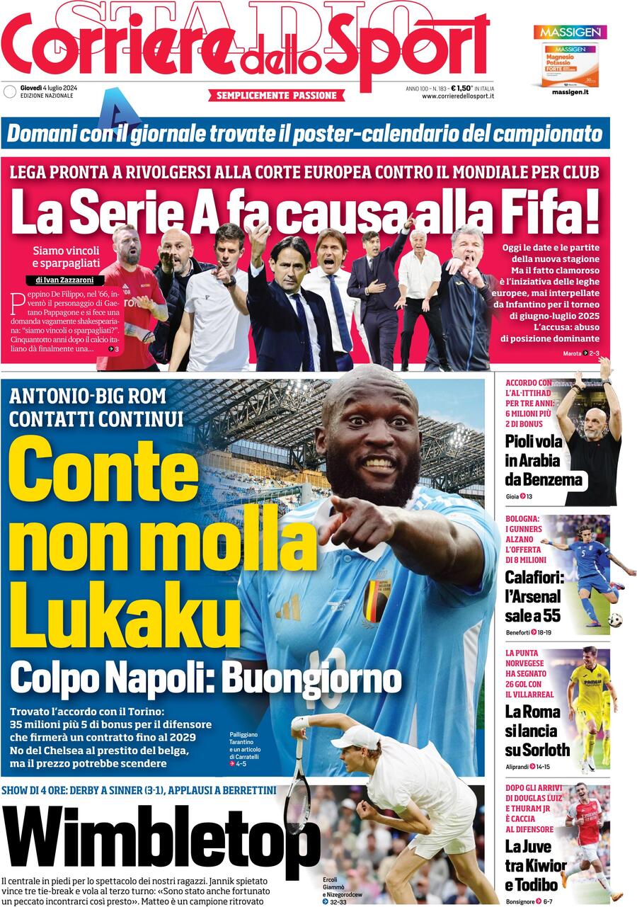 Prima Pagina Corriere dello Sport 04/07/2024