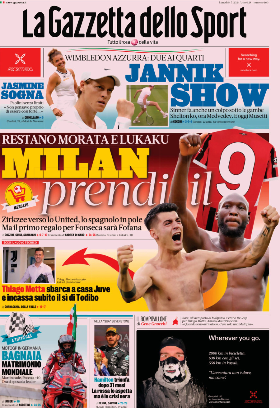 Prima Pagina La Gazzetta dello Sport 08/07/2024