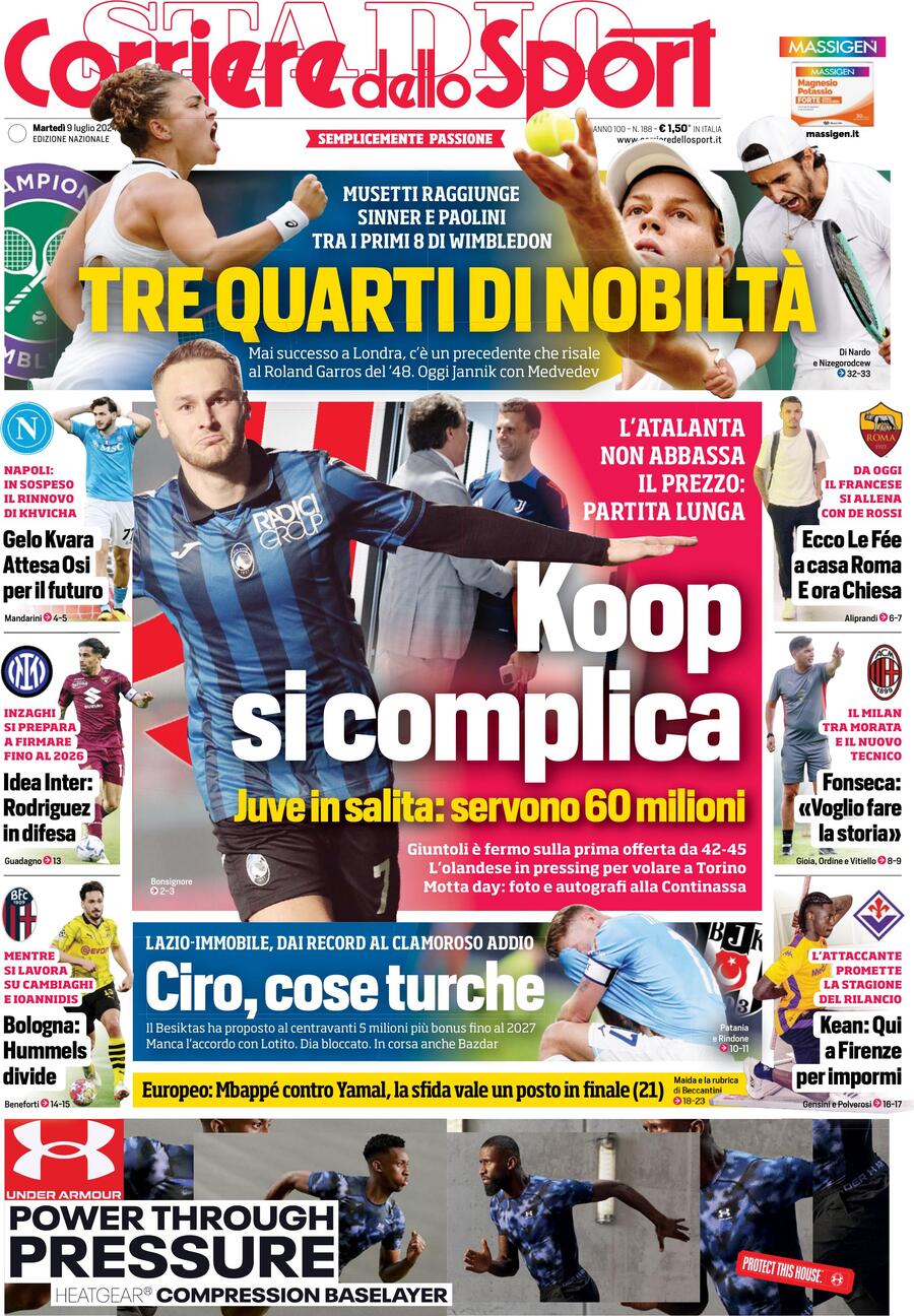 Prima Pagina Corriere dello Sport 09/07/2024