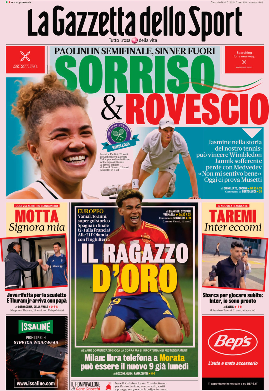 Prima Pagina La Gazzetta dello Sport 10/07/2024