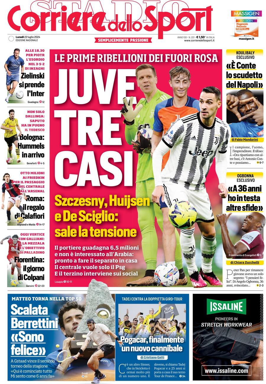 Prima Pagina Corriere dello Sport 22/07/2024