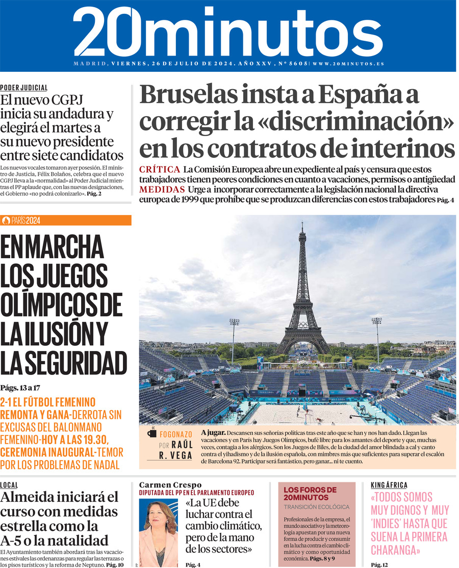 Prima Pagina 20 minutos (Madrid) 26/07/2024