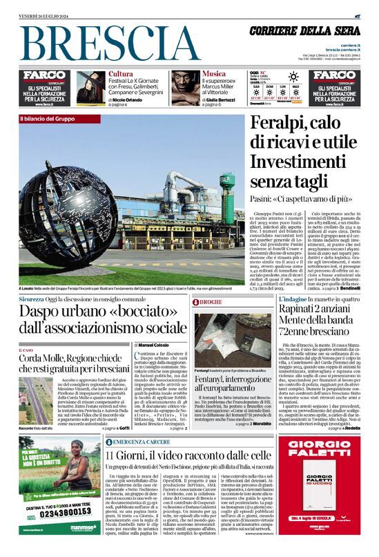 Prima Pagina Corriere della Sera (Brescia) 26/07/2024