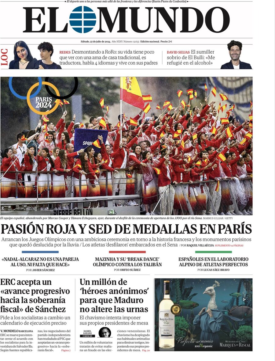 Prima Pagina El Mundo 27/07/2024