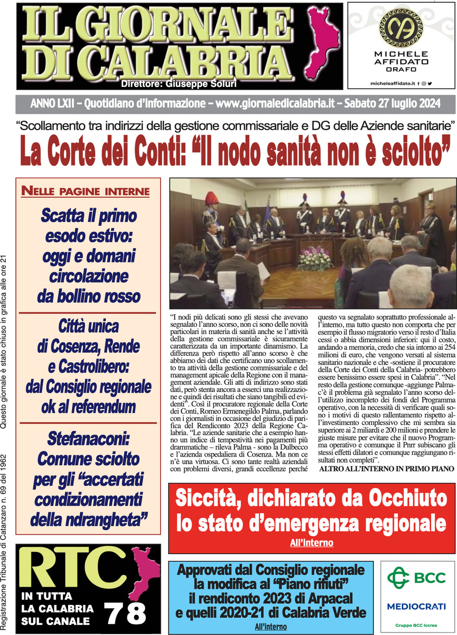 Prima Pagina Il Giornale di Calabria 27/07/2024