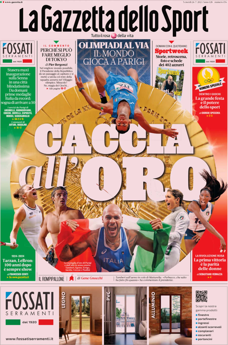 Prima Pagina La Gazzetta dello Sport 26/07/2024