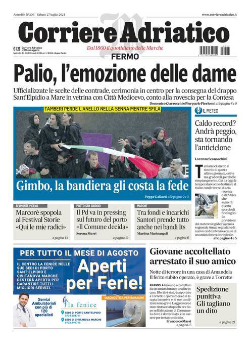 Prima Pagina Corriere Adriatico (Fermo) 27/07/2024