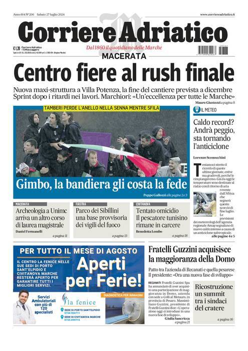 Prima Pagina Corriere Adriatico (Macerata) 27/07/2024