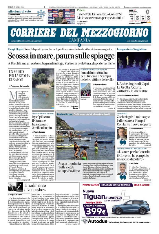 Prima Pagina Corriere del Mezzogiorno (Campania) 27/07/2024