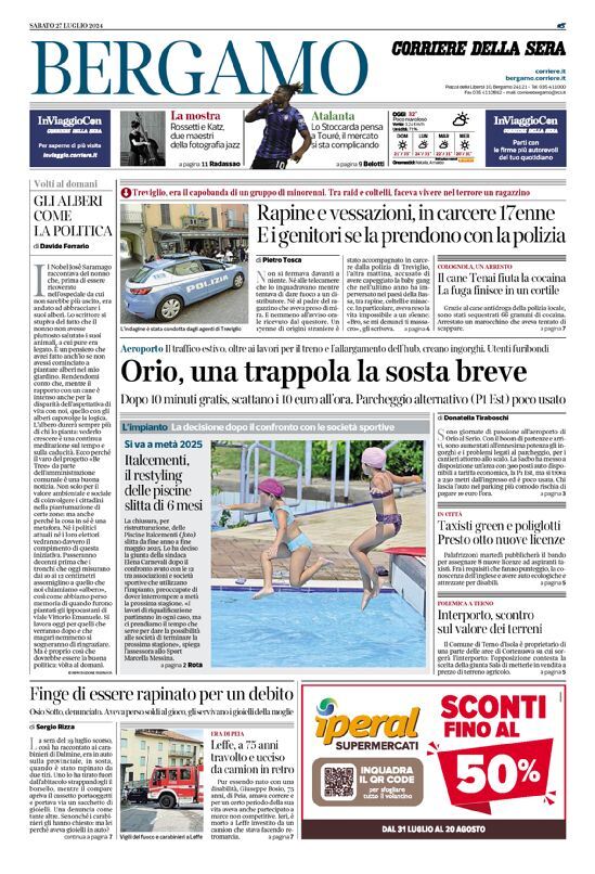 Prima Pagina Corriere della Sera (Bergamo) 27/07/2024