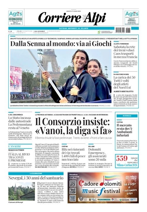 Prima Pagina Corriere delle Alpi (Belluno) 27/07/2024
